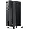 VonHaus Radiatore a Olio Elettrico 9 Elementi - Stufa ad Olio Portatile da 2000W, per Casa, Ufficio, Stanze - Termostato Regolabile, 3 Livelli di Calore, 4 Ruote, Cavo da 1,5 m (Nero)
