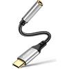 AIYEEN Adattatore per cuffie da tipo C a 3,5 mm, cavo convertitore stereo USB C a AUX argento con chip per scheda audio DAC ad alta risoluzione, nylon intrecciato, 13 cm - Argento