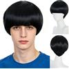 BEKIDER +1 berretto per capelli nero taglio a ciotola parrucca per uomini nero divertente fungo parrucca con frangetta per Halloween Natale Event Costume festa