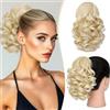 PORSMEER Extension per capelli a coda di cavallo con coulisse, extension sintetiche, ondulate, biondo chiaro, da donna, 26 cm