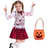 Joyincoser Zombie, costume da ragazza con borsa per il trasporto di zucca, spaventoso travestimento horror per Halloween, carnevale, feste, vestito (Small)