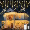 Kimuwote Luci Natale Esterno 5M 200LED Tenda Luminosa Esterno Luci Natale Esterno, Decorazioni Casa Luci Natalizie da Esterno Cascata 8 Modalità IP45 Impermeabile per Balcone Tetto Giardino - Bianco Caldo