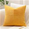 Sungeek 1 Pezzi Federe Cuscini 50x50 in Morbido Velluto a Coste, Fodere per Cuscini Decorativi con Motivo a Strisce e Patchwork Croce Copricuscini Cuscino per Divano Letto Soggiorno, Giallo Oro