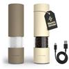 LARS NYSØM Macina Sale e Pepe Elettrica | Set di Macinapepe Automatici in Acciaio Inox con Macinino in Ceramica Regolabile | Set Macinaspezie Ricaricabili USB con Luce LED (Brown/Beige)