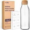 volila Caraffa per acqua da 1 litro, 1 confezione di caraffa in vetro con coperchio per bevande fredde, latte e succhi di frutta, bottiglie di vetro versatili per conservare detersivi
