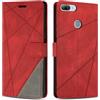 SONWO Cover per Honor P Smart 2018 / Honor 9 Lite/Enjoy 7s, Flip Caso in PU Pelle Case Cover Custodia con Slot per Schede e Supporto Stand per Honor P Smart 2018, Rosso