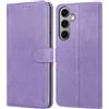 Leacckl Cover per Samsung Galaxy S24 FE, Custodia a portafoglio in Pelle PU Premium [Magnetica a Scatto] [Funzione Stand], Viola