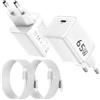 HYDOOD 2Pack Caricabatterie USB-C da 65W, alimentatore USB-C GaN, caricabatterie rapido PPS per MacBook Pro/Air, per iPhone 17 Pro Max/16/15, Galaxy S25/S24/S23, Pad Pro/Air, laptop, Bianco