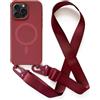 Leather Armor Cover con cavo per iPhone 16 Pro(6.1).Compatibilità caricatore senza fili.Silicone con cavo Case,Colore Solido-Rosso