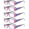 Eyekepper 5 Paia Occhiali da Lettura Aste Reticolo di Fiore per Donne Lettori in Plastica Lenti Trasparenti Colore Viola Diottria 1.00