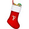 TOPWAYS Calze di Natale, grandi calze ricamate con monogramma natalizio personalizzate con lettere, calze rosse di Babbo Natale da appendere al camino per decorazioni natalizie regalo di Natale (F)