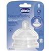 Chicco Set di 2 Tettarelle, Compatibili con Biberon Natural Feeling, 6 Mesi+, Flusso Pappa, Allattamento istintivo, Tettarelle con Doppia Valvola Anticolica, In Silicone Soft Sense, Traparente