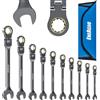 ENEACRO Set di chiavi combinate a cricchetto da 10 pezzi, set di chiavi antiscivolo a testa flessibile, metriche da 8 a 19 mm, 72 denti, struttura in Cr-V, nichelatura con borsa di stoccaggio