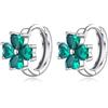 Reffeer Orecchini a cerchio in argento sterling 925 con foglia di CZ per le donne a quadrifoglio verde St Patricks Day, Medium, Argento sterling, Zirconia cubica