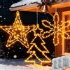 Joycome Decorazioni Natalizie per Esterno 3 Pezzi Fiocco di neve/Albero di Natale/Stella Luminosa Led Esterno, Luci per Finestre Natale con Timer, Addobbi Natalizi per Finestre, Esterni da Interni