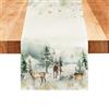 QIZHIQIAMY Runner Natalizio Lino Bianco 33x183cm Runner Natale Moderno Tema Invernale Decorazioni Tavola Natale Adatto per Decorare Armadi e Tavoli da Pranzo (Renna)
