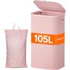 Lifewit Cesto Portabiancheria, Cesta Panni Sporchi con coperchio, Laundry Basket con Plastica Manici, Porta Biancheria Sporca per Bagno, Lavanderia, Camera da Letto, 105 L, Rosa
