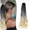 Gairyan 50cm Coda Capelli Extension con Pinza Posticci per Capelli Sintetici Coda di Cavallo Claw Ponytail Coda Capelli Extension Clip Ricci Mossi Ondulati Lunghi, Nero Naturale Ombre Biondo