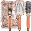 Lily England Set Spazzole Capelli Professionali, 3 Pezzi, Oro Rosa | Set capelli con spazzole piatta, ventilata e rotonda più pettine, per districare, asciugare, lisciare e dare volume.