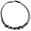 Ethnos Barcelona - Collana a girocollo in pelle con perline di vetro e dorate. Lunghezza: 40,5 cm.