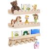 Strixorn Set di 3 mensole da parete in legno massello per bambini - Librerie con 6 ganci per libri e giocattoli - Mensola Montessori 40 cm - Mensola sospesa con curve per bambini e bambine