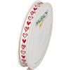 Halbach Seidenbänder Nastro regalo cuori, larghezza 10 mm, lunghezza 20 m, nastro stampato con motivo a cuore, nastro perfetto per matrimonio o San Valentino, colore: crema/rosso