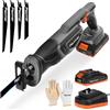 Fexrror Sega a Gattuccio a Batteria, 20V Gattuccio Elettrico con Batteria da 4000mAh, Caricabatterie Rapido, 4 Lame per Seghetto Senza Attrezzi, per il Taglio di Legno/Metallo/PVC
