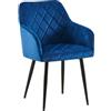 CLP Sedia da pranzo Monett I Sedia imbottita con rivestimento in velluto I Sedia da cucina con robusta struttura in metallo, Colore:blu scuro, Materiale base:Metallo nero opaco