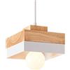 WOTTES Lampada sospensione Legno quadrato Plafoniera retrò Vintage E27 Luci di illuminazione interni Lampadario Paralume Metallo moderna industriale Art per soggiorno Camera da letto Cucina (bianco)