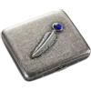 Goshentech Vintage Custodia in Metallo, Metallo Placcato Argento Anticato, Capacità 18-20, Superficie con Ornamento Smeraldo, Confezione Regalo (Argento Anticato, Piuma, 85mm King Size)