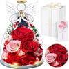 Touloube Festa della Mamma Rosa Stabilizzata Vera Regalo, Regalo Rosa Eterna Rosso con Angelo e Luci LED, Regalo Compleanno Anniversario San Valentino per Fidanzata, Moglie, Mamma, Donna, Madre, Nonna