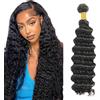 Zeslaerr Unprocessed Deep Wave Capelli umani Extensions Double Weft 1B Natural Black Human Hair Bundle Soft and Silky Remy Hair Extension Minimal Tangle For Women 16 Inch