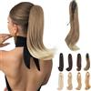 Elailite Extension Coda Capelli Lisci Coda Finta di Cavallo con Pinza Marrone Chiaro/Biondo Chiaro Quick-clip Ponytail Punte Ondulate 40cm 100g
