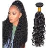 Zeslaerr 24 Inch Unprocessed Water Wave Capelli umani Extensions Double Weft 1B Natural Black Human Hair Bundle Soft and Silky Remy Hair Extension Minimal Tangle For Women