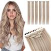 Elailite Extension Capelli Veri Clip Biondo Miele/Biondo Chiarissimo Naturali Set da 6 Ciocche Singole con Silk Lace 50cm 44gr per Volume/Mèches