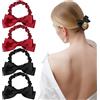AOZUO 4 elastici per capelli da donna, con fiocco, in raso, elastici per capelli, per coda di cavallo, colore nero, rosso