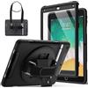 JETech Custodia per iPad 9,7 Pollici (6a/5a Generazione, Modello 2018/2017) con Integrato Pellicola Prottetiva, Cover per Robusta e Antiurto, Tracolla Supporto Rotante 360 Gradi (Nero)