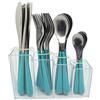 EXZACT Posate Acciaio Inox in Un Contenitore in plastica 24 Pezzi - Manici Colorati - 6 forchette, 6 coltelli, 6 cucchiai da Cena, 6 cucchiaini da tè - (EX153) Verde