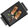 CAZOOO Piastra di cottura 38x21 cm con maniglie laterali e foro per appendere, plancha liscia con rivestimento in ghisa antiaderente per tutti i tipi di piani cottura, compresi induzione e forno