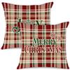 Lanpn Set di 2 Federe Cuscini Natalizi 50x50cm, Federa per cuscino a quadri scozzesi Federa decorativa per cuscino per divano per soggiorno camera da letto divano letto sedia (Rosso)