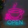 KADAFAGO Coffee Open - Targa al neon, dimmerabile, funzionamento USB, per caffè, caffè, bar, decorazione da parete/finestra, segnaletica, luce al neon a LED per caffè e negozio, segnale di benvenuto