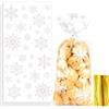 PHISGNIO 100 Pezzi Sacchetti Biscotti di Natale, Sacchetti Cellophane Trasparenti Fiocchi di Neve Sacchetti Regalo Natale con 150pz Nastri Dorati per Cioccolato e Caramelle