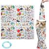 VOSSOT Fascia Contenitiva Gatto Grande 55 x 55 cm con Giocattolo Gatto Donut Blu, Panno per Cura e Toelettatura, Aiuto per Taglio Unghie, Pulizia e Somministrazione Farmaci
