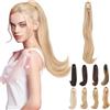 Elailite Extension Coda Capelli Lisci Coda Finta di Cavallo con Pinza Biondo Sabbia/Biondo Chiaro Quick-clip Ponytail Punte Ondulate 50cm 110g