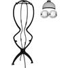 WXYYKX Pratico supporto per parrucca alto 50 cm per capelli lunghi/pieghevole/ideale per asciugare la parrucca con rete extra per parrucche, nero