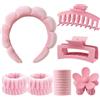 XECCUS Set di 16 fasce per il trucco da spa, per lavare il viso, braccialetti per lavare la pelle, braccialetti per lavare il viso, fermagli per capelli, fasce elastiche per capelli per donne e ragazze