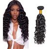 Zeslaerr Unprocessed Water Wave Capelli umani Extensions Double Weft 1B Natural Black Human Hair Bundle Soft and Silky Remy Hair Extension Minimal Tangle For Women 14 Pollici