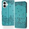 Butnyeoe Cover per iPhone 17 Libro,Gatti/Fiori Motivo in Rilievo Custodia,PU Pelle Protettiva Portafoglio Flip Wallet Case Con Slot per Schede e Magnetica Supporto,Blu-Verde