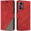 SONWO Cover per Xiaomi Mi 12 Lite 5G Custodia, Flip Caso in PU Pelle Case Cover Premium Portafoglio Custodia per Xiaomi Mi 12 Lite 5G, Supporto Stand, Slot per Schede, Rosso