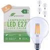 greenandco 4 lampadine a filamento LED | trasparenti | E27 G95 | 7,2 W 1521 lm | sostituisce 100 W | 3000 K bianco caldo | 320° | 230 V | senza sfarfallio | Classe energetica A | non dimmerabile
